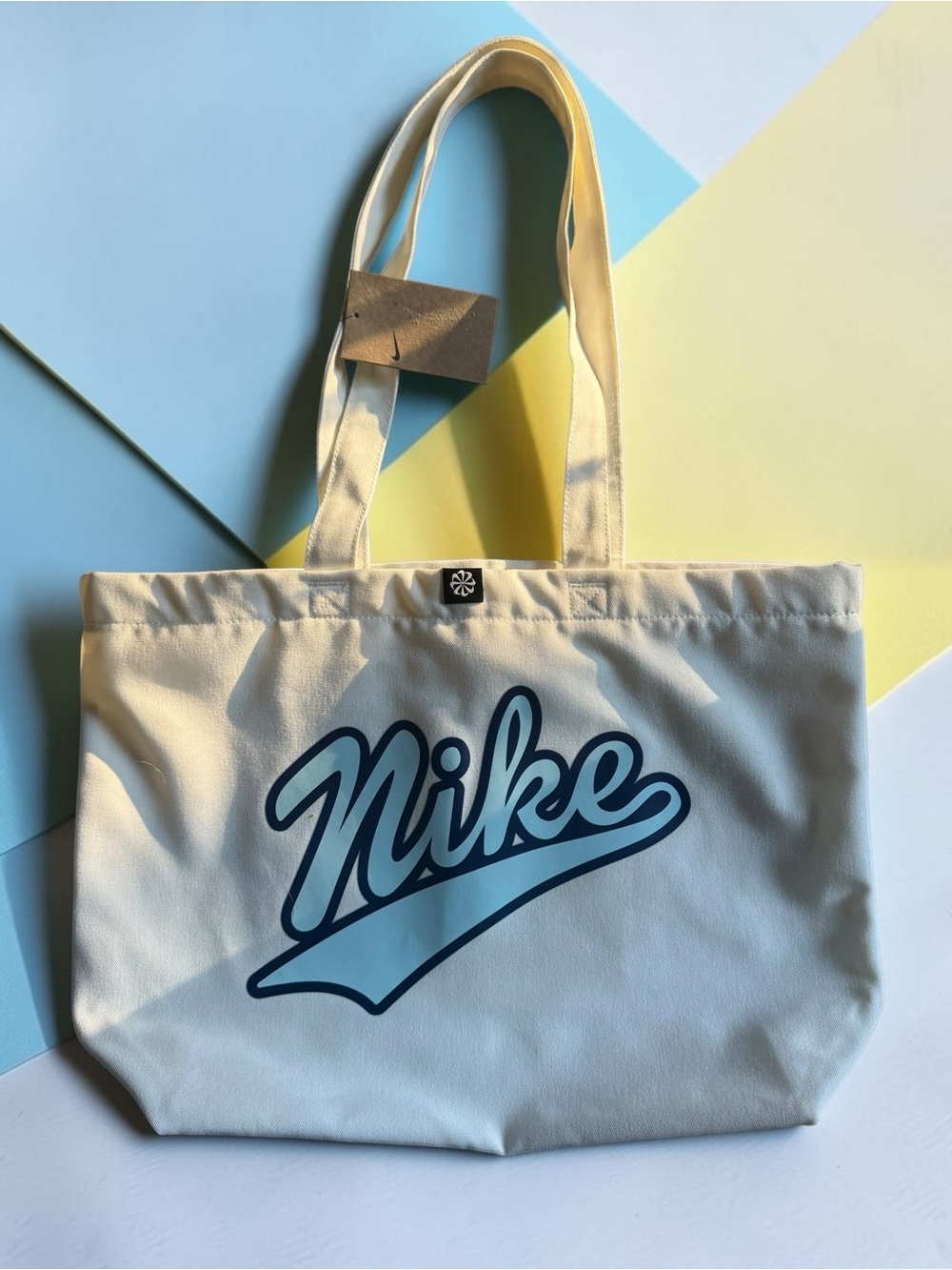Nike Cream Canvas Tote with Navy Script Logo
